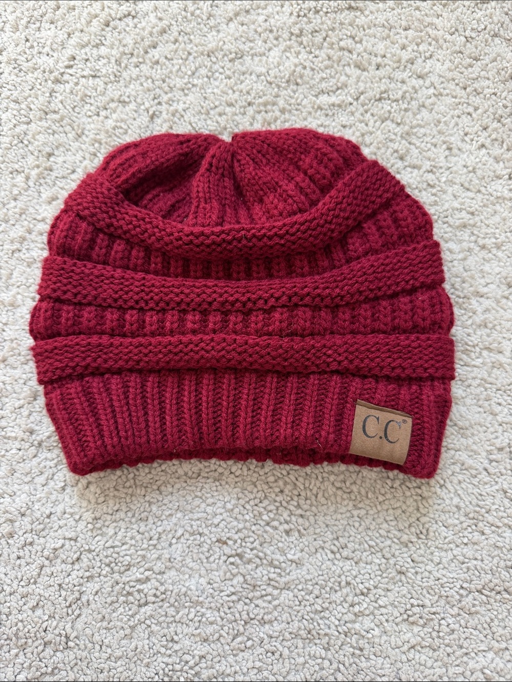 C.C Kids Wine Red Knit Pomless Beanie